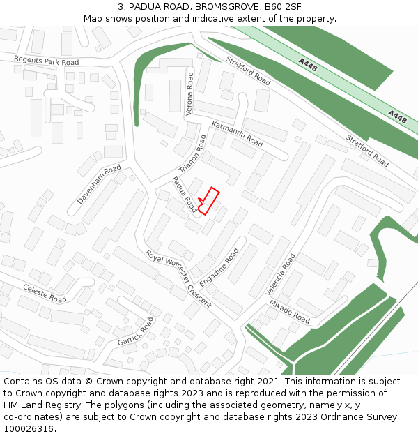 3, PADUA ROAD, BROMSGROVE, B60 2SF: Location map and indicative extent of plot