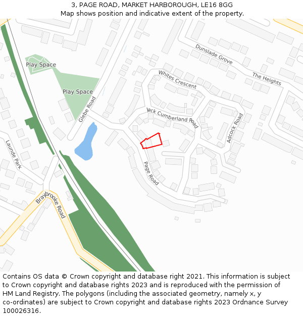3, PAGE ROAD, MARKET HARBOROUGH, LE16 8GG: Location map and indicative extent of plot