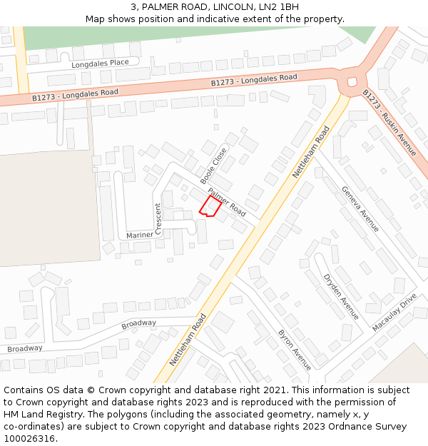3, PALMER ROAD, LINCOLN, LN2 1BH: Location map and indicative extent of plot