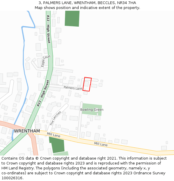 3, PALMERS LANE, WRENTHAM, BECCLES, NR34 7HA: Location map and indicative extent of plot
