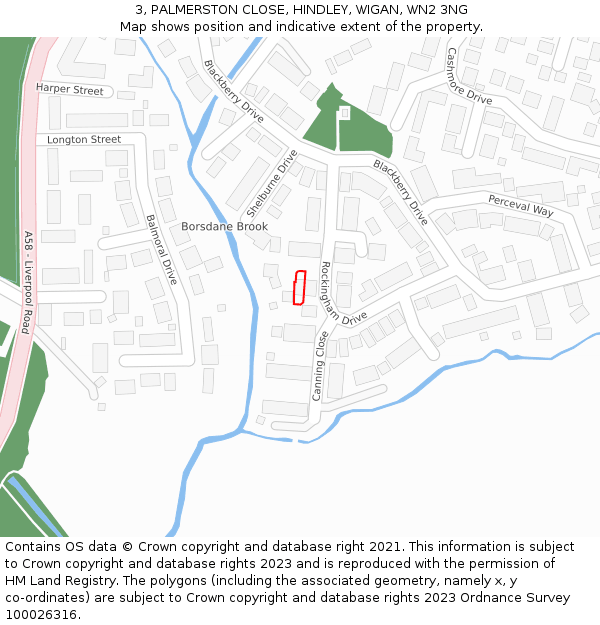 3, PALMERSTON CLOSE, HINDLEY, WIGAN, WN2 3NG: Location map and indicative extent of plot