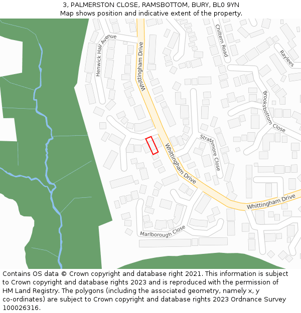 3, PALMERSTON CLOSE, RAMSBOTTOM, BURY, BL0 9YN: Location map and indicative extent of plot