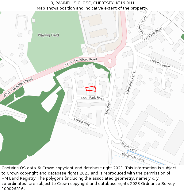 3, PANNELLS CLOSE, CHERTSEY, KT16 9LH: Location map and indicative extent of plot