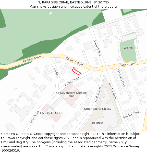 3, PARADISE DRIVE, EASTBOURNE, BN20 7SX: Location map and indicative extent of plot