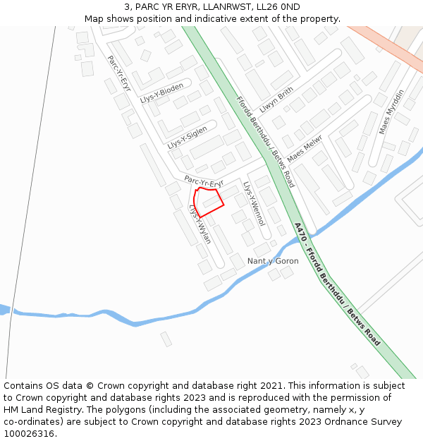 3, PARC YR ERYR, LLANRWST, LL26 0ND: Location map and indicative extent of plot