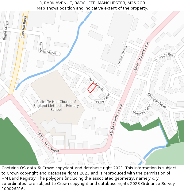 3, PARK AVENUE, RADCLIFFE, MANCHESTER, M26 2GR: Location map and indicative extent of plot