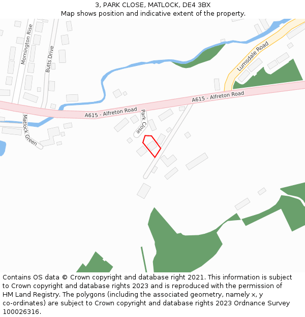 3, PARK CLOSE, MATLOCK, DE4 3BX: Location map and indicative extent of plot