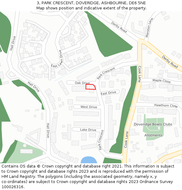 3, PARK CRESCENT, DOVERIDGE, ASHBOURNE, DE6 5NE: Location map and indicative extent of plot