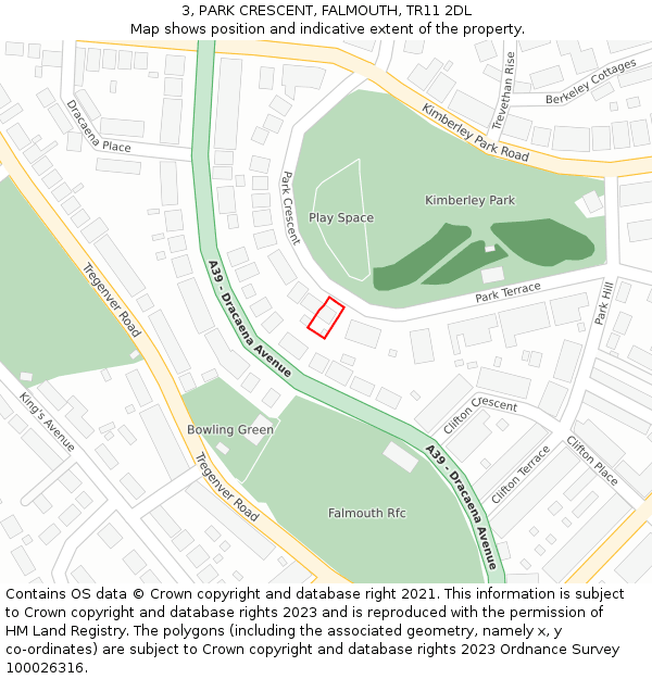 3, PARK CRESCENT, FALMOUTH, TR11 2DL: Location map and indicative extent of plot