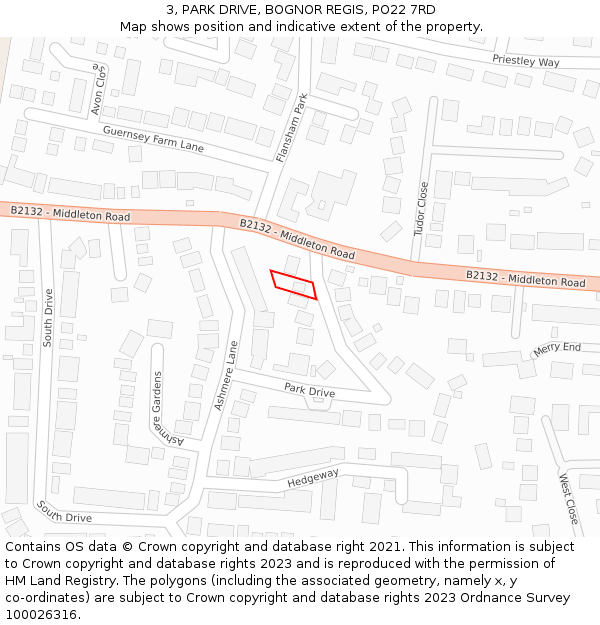 3, PARK DRIVE, BOGNOR REGIS, PO22 7RD: Location map and indicative extent of plot