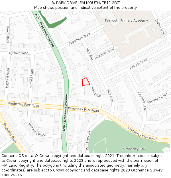 3, PARK DRIVE, FALMOUTH, TR11 2DZ: Location map and indicative extent of plot