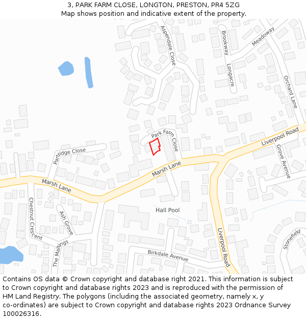 3, PARK FARM CLOSE, LONGTON, PRESTON, PR4 5ZG: Location map and indicative extent of plot