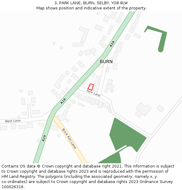 3, PARK LANE, BURN, SELBY, YO8 8LW: Location map and indicative extent of plot