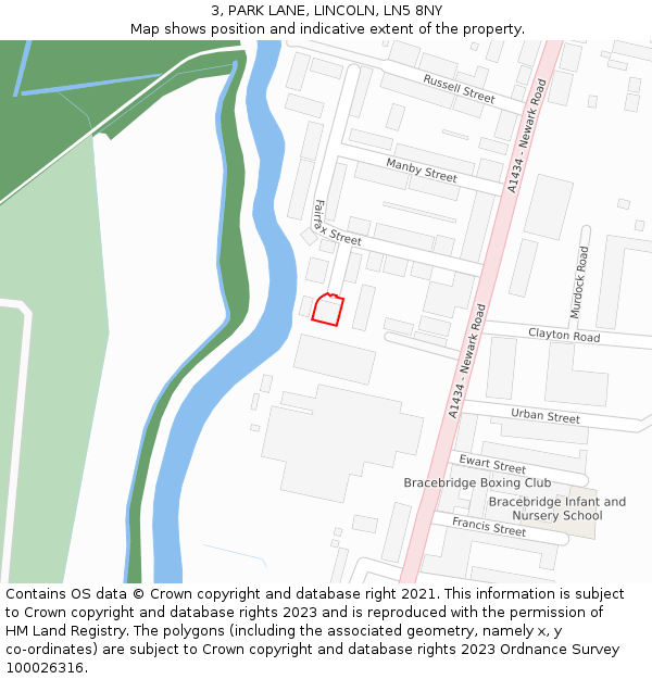 3, PARK LANE, LINCOLN, LN5 8NY: Location map and indicative extent of plot