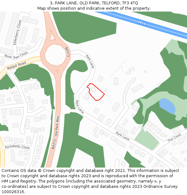 3, PARK LANE, OLD PARK, TELFORD, TF3 4TQ: Location map and indicative extent of plot