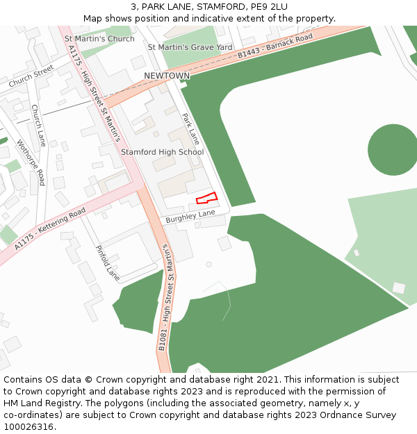 3, PARK LANE, STAMFORD, PE9 2LU: Location map and indicative extent of plot