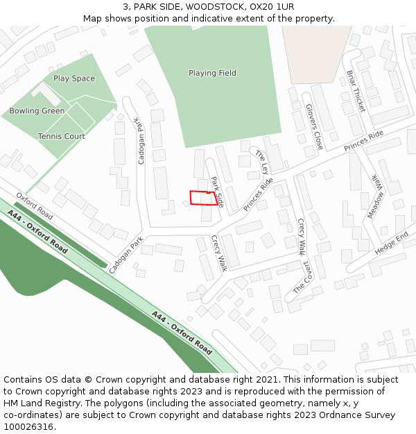 3, PARK SIDE, WOODSTOCK, OX20 1UR: Location map and indicative extent of plot