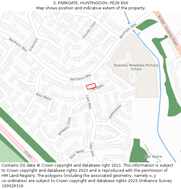 3, PARKGATE, HUNTINGDON, PE29 6SX: Location map and indicative extent of plot
