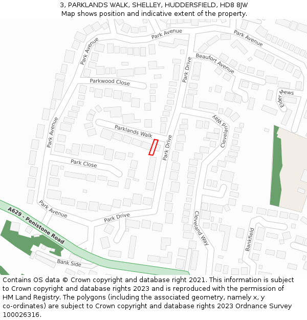 3, PARKLANDS WALK, SHELLEY, HUDDERSFIELD, HD8 8JW: Location map and indicative extent of plot