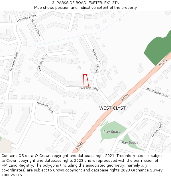 3, PARKSIDE ROAD, EXETER, EX1 3TN: Location map and indicative extent of plot