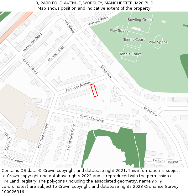 3, PARR FOLD AVENUE, WORSLEY, MANCHESTER, M28 7HD: Location map and indicative extent of plot