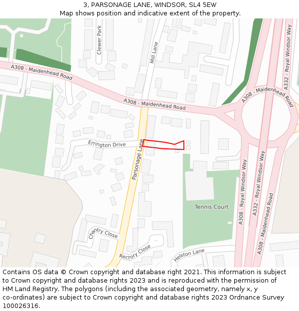 3, PARSONAGE LANE, WINDSOR, SL4 5EW: Location map and indicative extent of plot