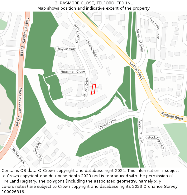 3, PASMORE CLOSE, TELFORD, TF3 1NL: Location map and indicative extent of plot
