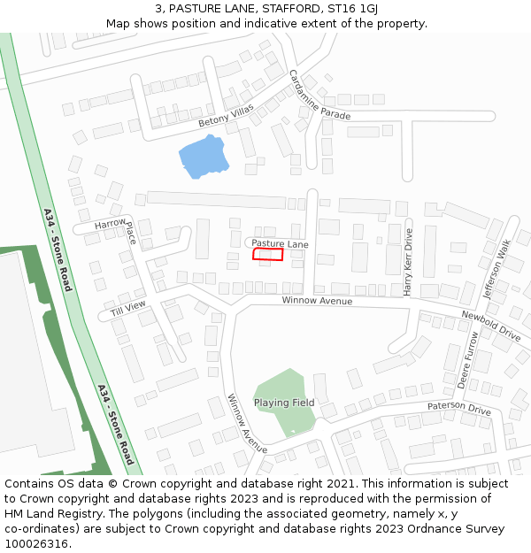 3, PASTURE LANE, STAFFORD, ST16 1GJ: Location map and indicative extent of plot
