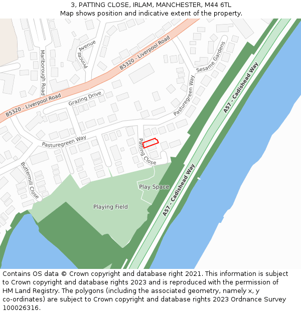 3, PATTING CLOSE, IRLAM, MANCHESTER, M44 6TL: Location map and indicative extent of plot