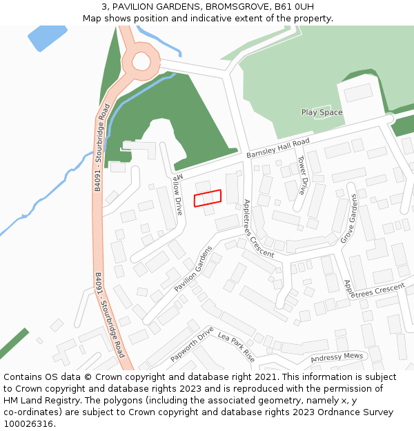3, PAVILION GARDENS, BROMSGROVE, B61 0UH: Location map and indicative extent of plot