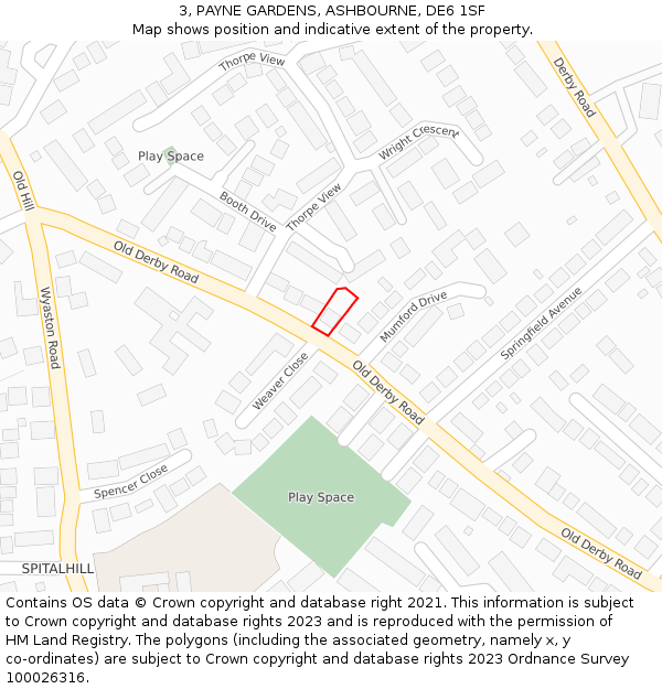 3, PAYNE GARDENS, ASHBOURNE, DE6 1SF: Location map and indicative extent of plot