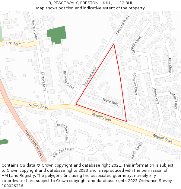 3, PEACE WALK, PRESTON, HULL, HU12 8UL: Location map and indicative extent of plot