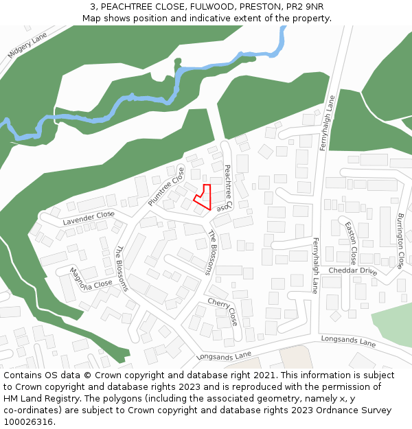 3, PEACHTREE CLOSE, FULWOOD, PRESTON, PR2 9NR: Location map and indicative extent of plot