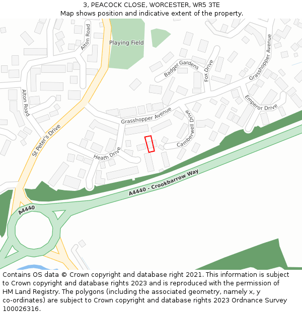 3, PEACOCK CLOSE, WORCESTER, WR5 3TE: Location map and indicative extent of plot