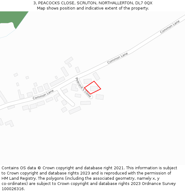 3, PEACOCKS CLOSE, SCRUTON, NORTHALLERTON, DL7 0QX: Location map and indicative extent of plot