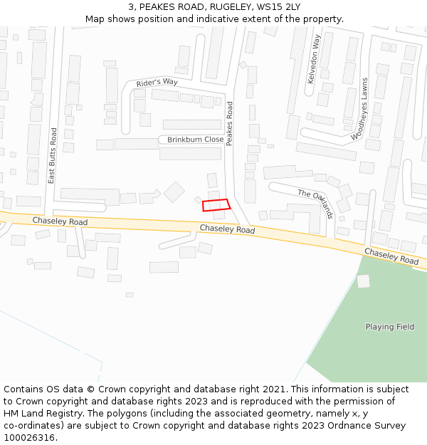 3, PEAKES ROAD, RUGELEY, WS15 2LY: Location map and indicative extent of plot