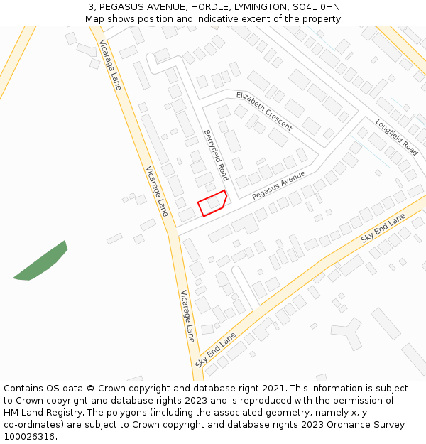 3, PEGASUS AVENUE, HORDLE, LYMINGTON, SO41 0HN: Location map and indicative extent of plot