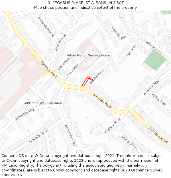 3, PEGASUS PLACE, ST ALBANS, AL3 5QT: Location map and indicative extent of plot