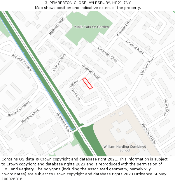 3, PEMBERTON CLOSE, AYLESBURY, HP21 7NY: Location map and indicative extent of plot