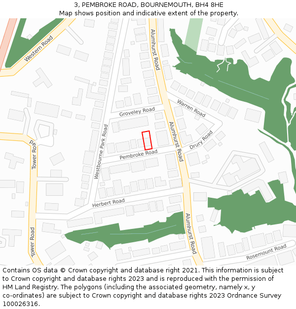 3, PEMBROKE ROAD, BOURNEMOUTH, BH4 8HE: Location map and indicative extent of plot