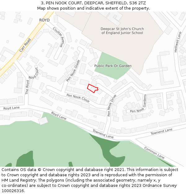 3, PEN NOOK COURT, DEEPCAR, SHEFFIELD, S36 2TZ: Location map and indicative extent of plot