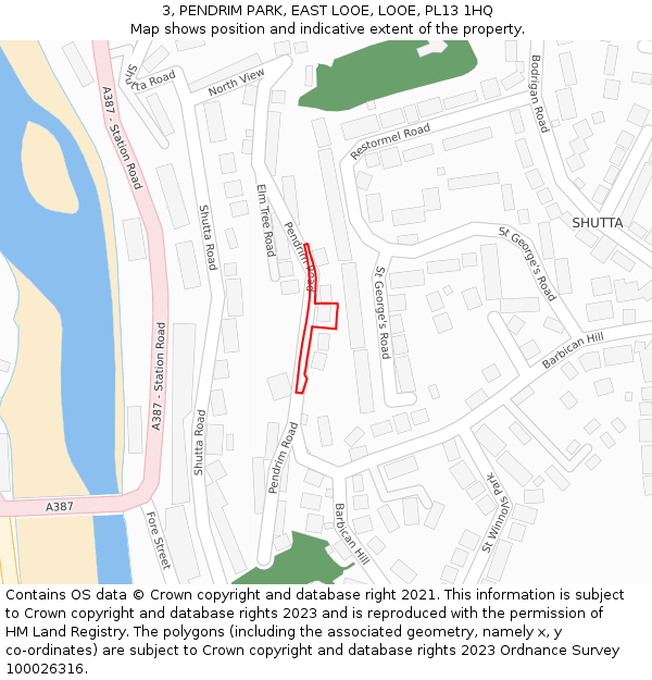 3, PENDRIM PARK, EAST LOOE, LOOE, PL13 1HQ: Location map and indicative extent of plot