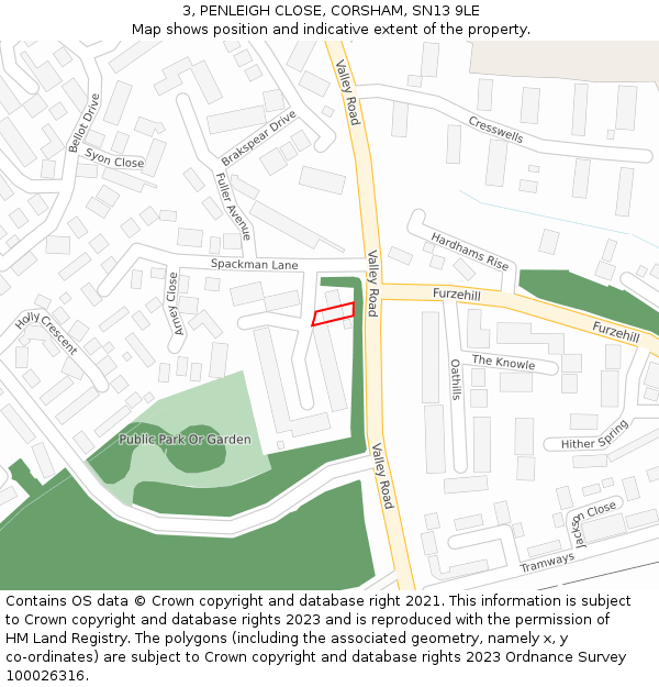 3, PENLEIGH CLOSE, CORSHAM, SN13 9LE: Location map and indicative extent of plot