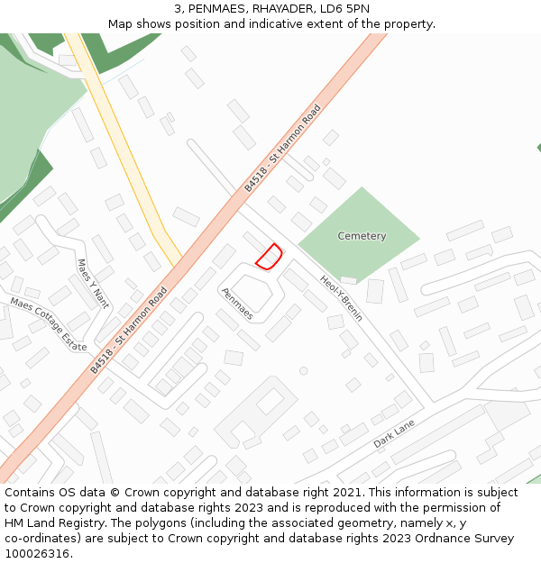 3, PENMAES, RHAYADER, LD6 5PN: Location map and indicative extent of plot