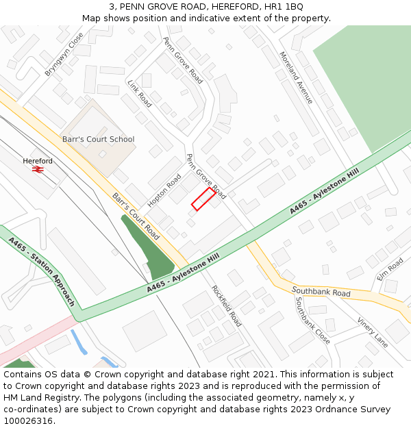 3, PENN GROVE ROAD, HEREFORD, HR1 1BQ: Location map and indicative extent of plot