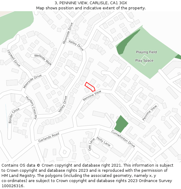3, PENNINE VIEW, CARLISLE, CA1 3GX: Location map and indicative extent of plot