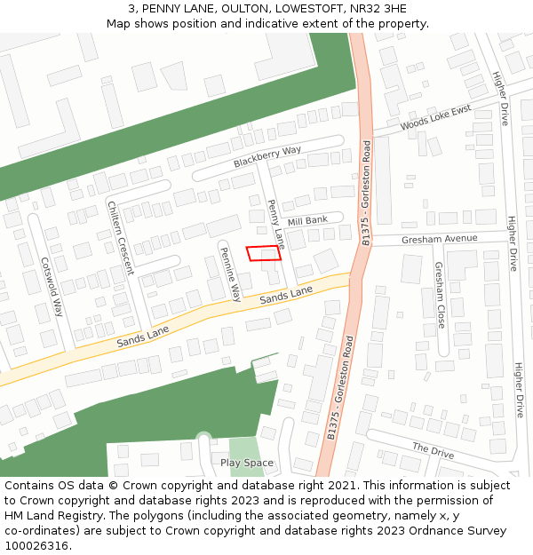 3, PENNY LANE, OULTON, LOWESTOFT, NR32 3HE: Location map and indicative extent of plot