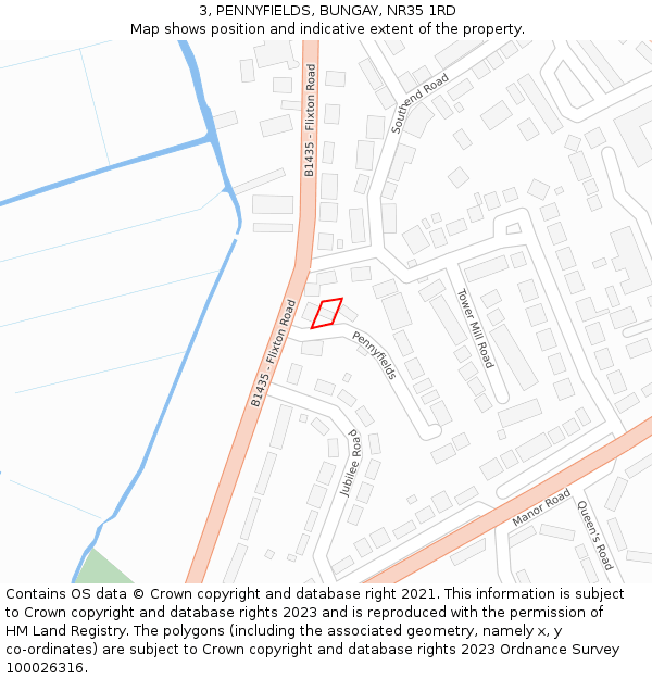 3, PENNYFIELDS, BUNGAY, NR35 1RD: Location map and indicative extent of plot