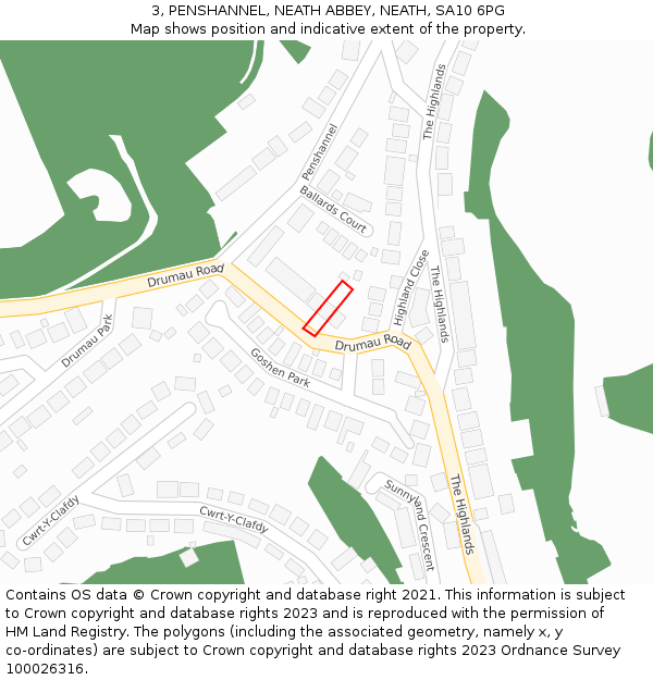 3, PENSHANNEL, NEATH ABBEY, NEATH, SA10 6PG: Location map and indicative extent of plot