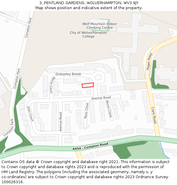 3, PENTLAND GARDENS, WOLVERHAMPTON, WV3 9JY: Location map and indicative extent of plot
